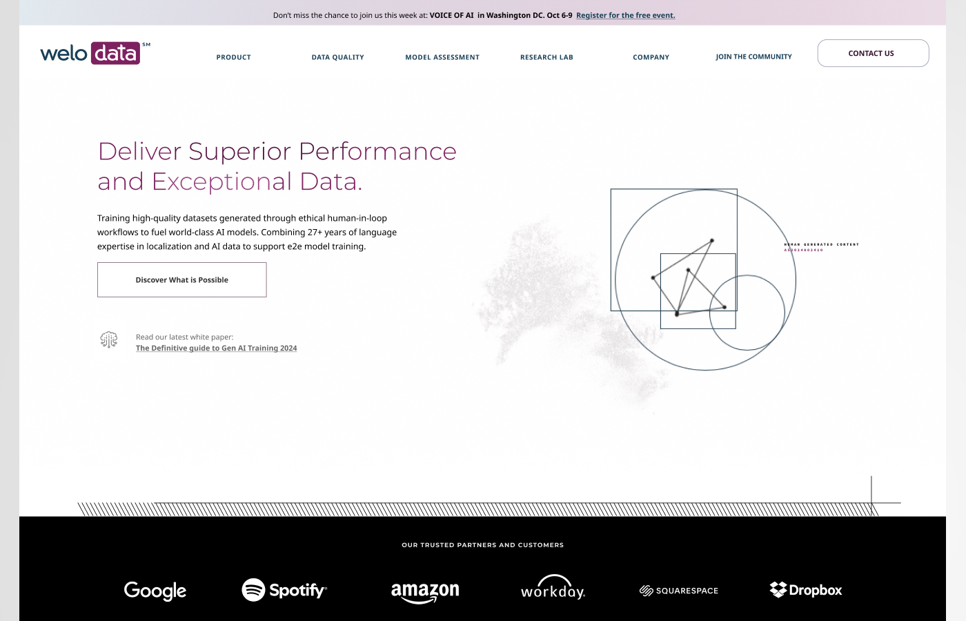 Welo Data website hero and positioning
